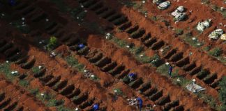 Sepultureros cavan nuevas fosas en el cementerio Vila Formosa, en Sao Paulo. | Foto: Reuters