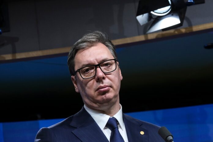 Serbian,President,Aleksandar,Vucic,During,A,Press,Conference,In,Brussels,