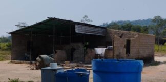 Una vivienda del pueblo indígena jivi en Amazonas quedó afectada por las lluvias a inicios de abril. El techo salió expulsado por el viento.